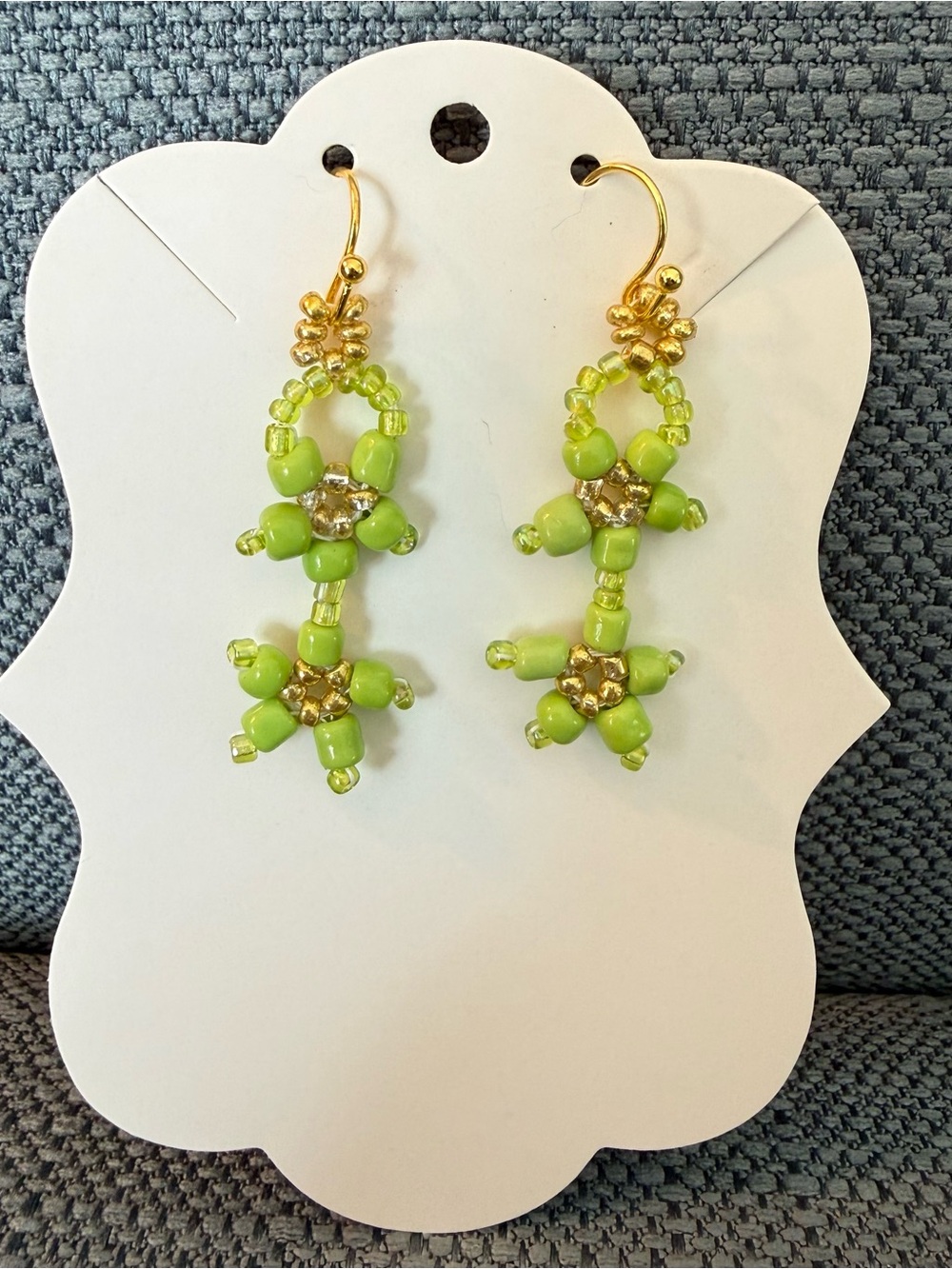 Palm Green Floral Beaded Drop Earrings